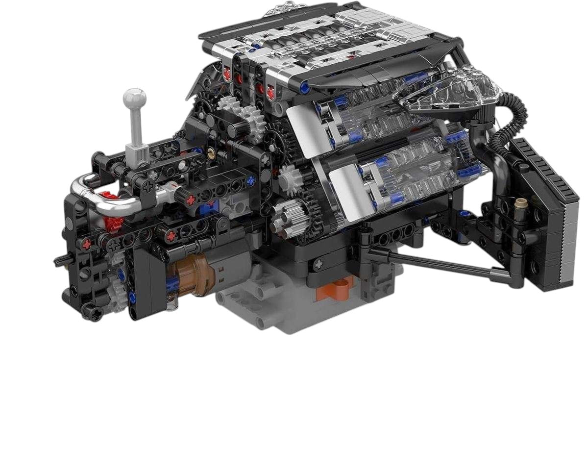 W12 Twin Turbo Motor Elektrische Bouwset met Bewegende Onderdelen